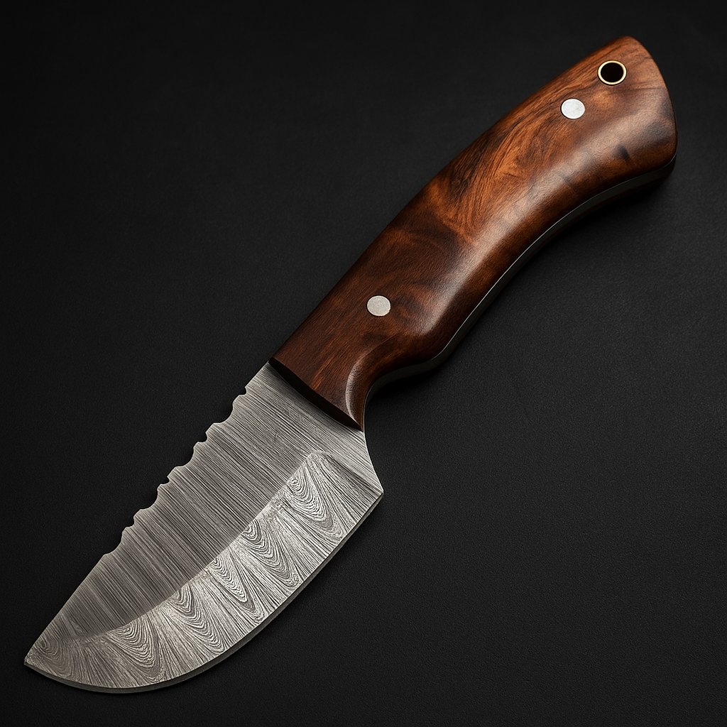 Exquisite Handmade Damascus Steel Fixed Blade Skinner Knife with Elegant Rosewood Handle - Wildland Blades