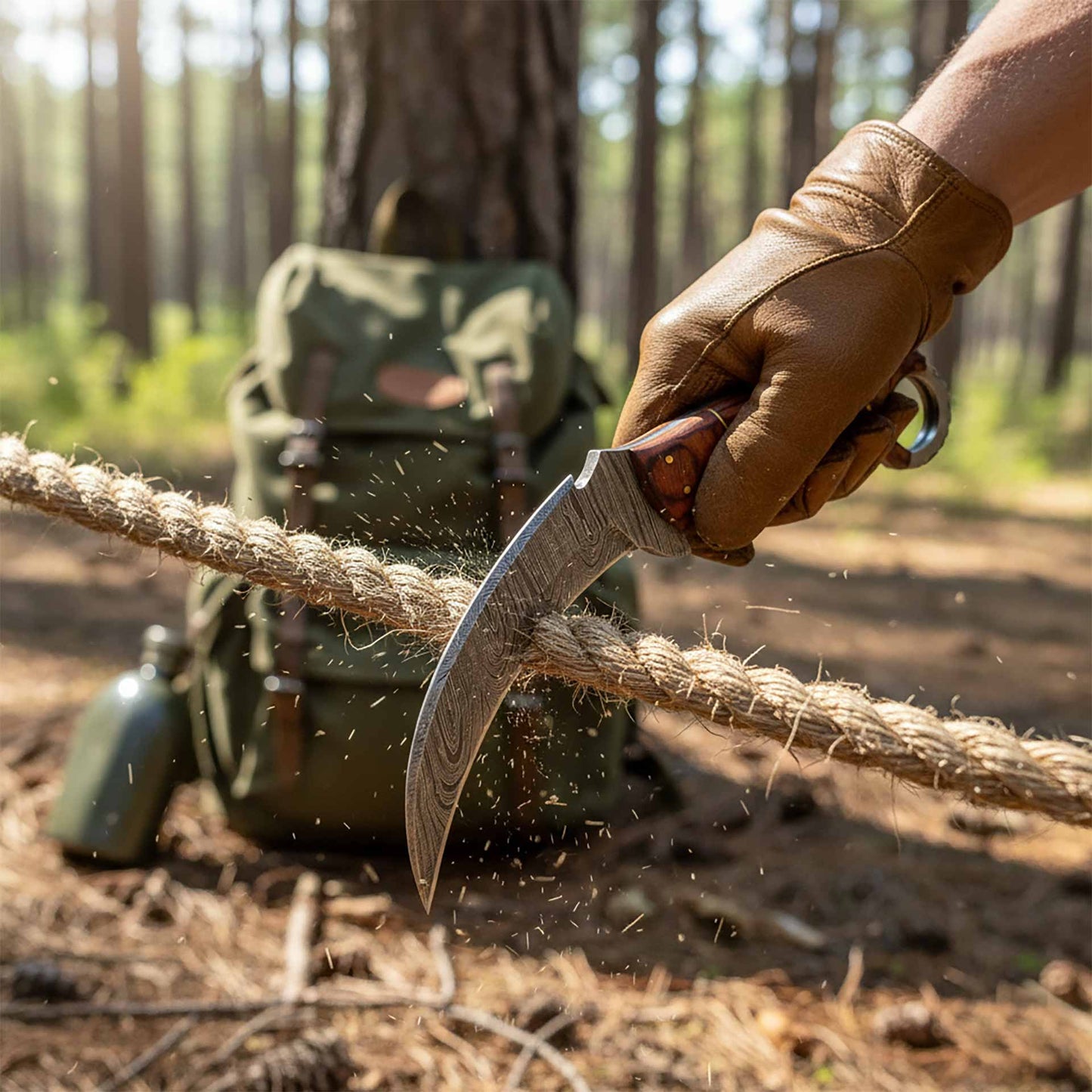 The Claw – 8.5″ Damascus Claw Knife with Tali Wood Handle