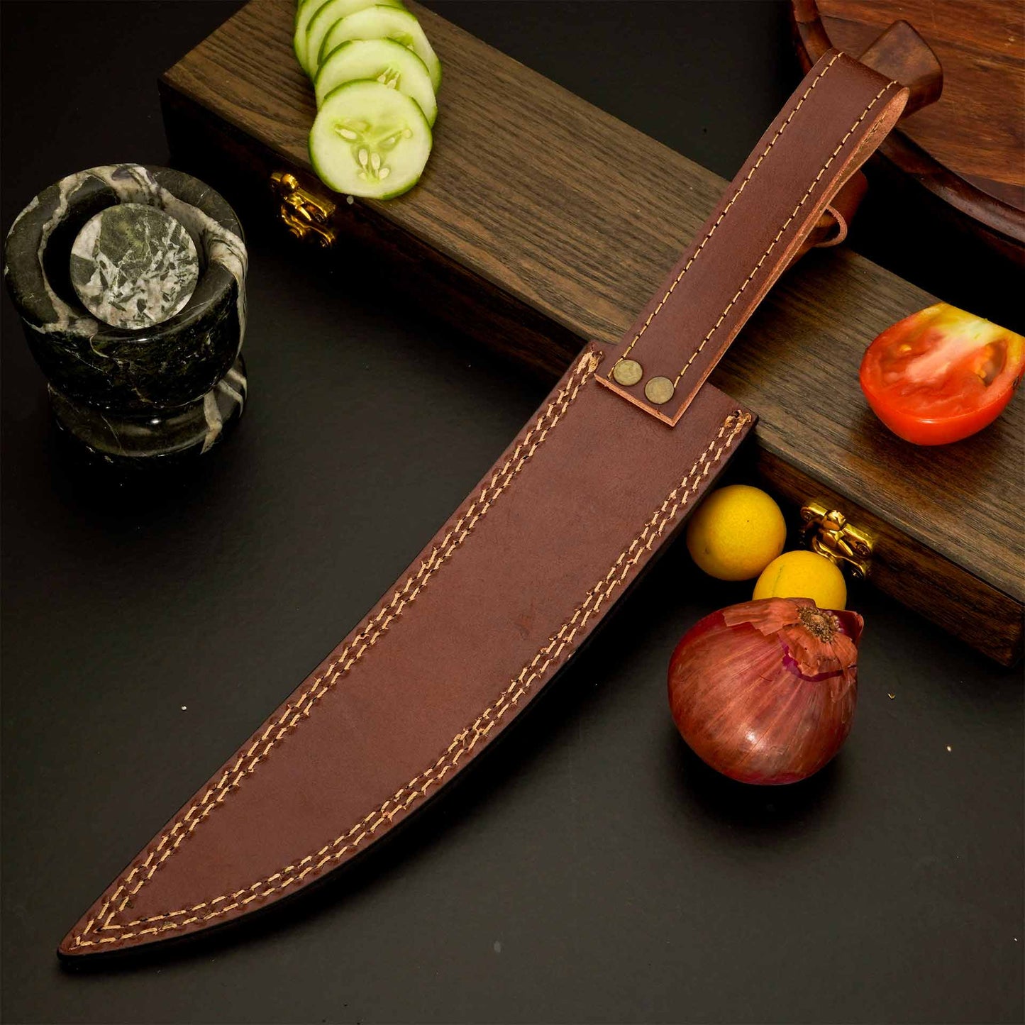 The Desert Serpent – Damascus Knife with Wood Handle