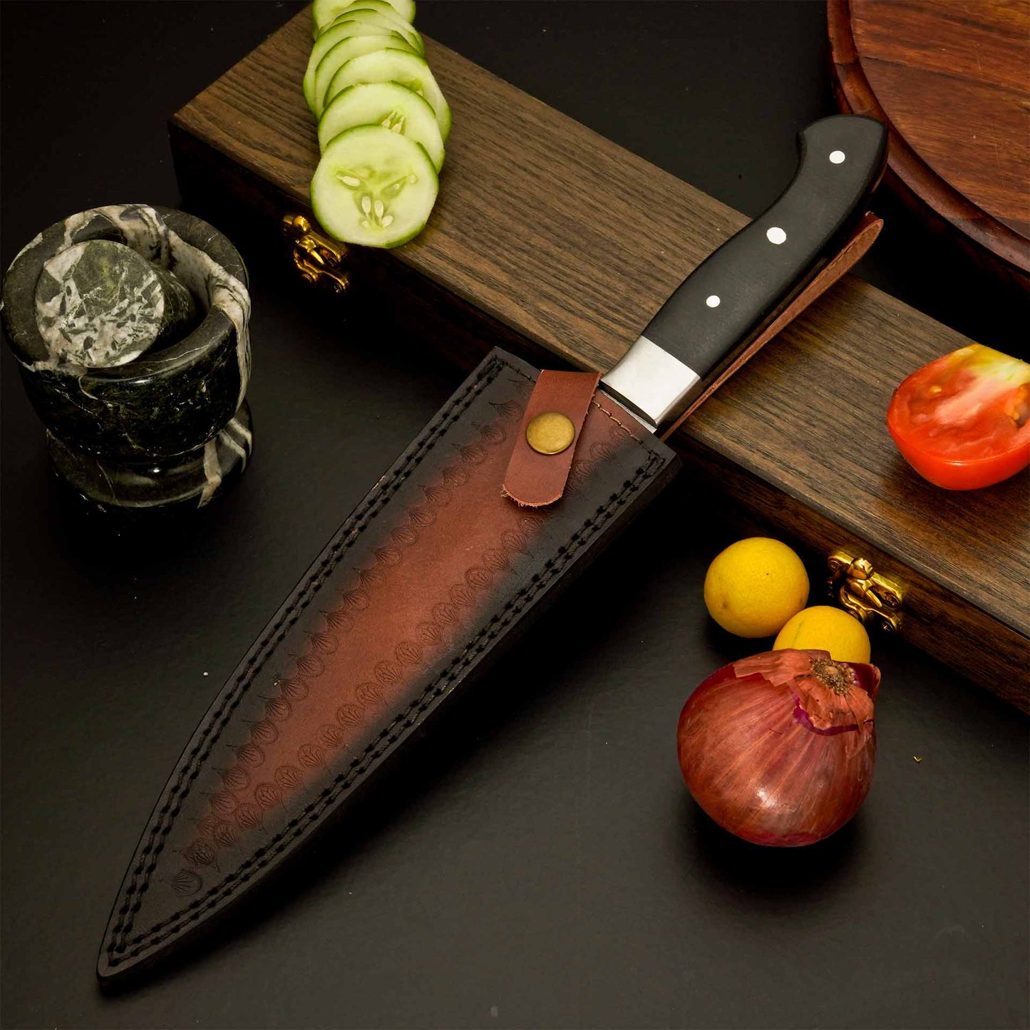 The Dark River | Damascus Chef Knife with Micarta Handle