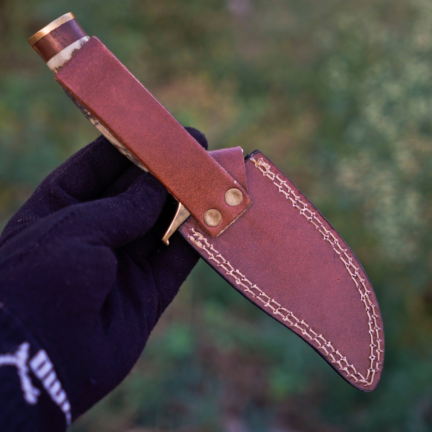 The Stag Spirit: Hand-Forged Damascus Steel Knife with Stag & Brass Guard Handle - Wildland Blades