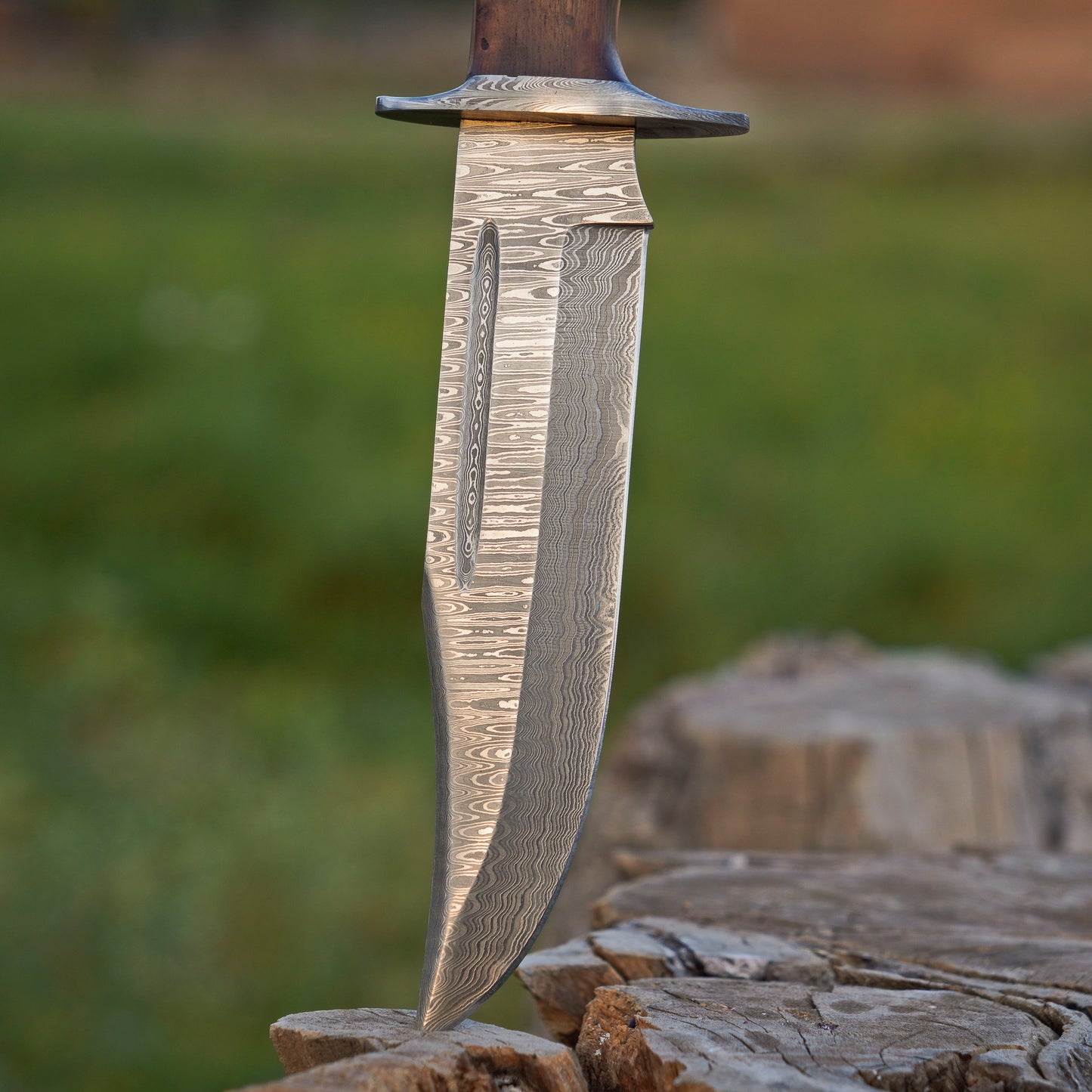 The Highlander: Hand-Forged Damascus Steel Bowie with Rosewood Handle - Wildland Blades