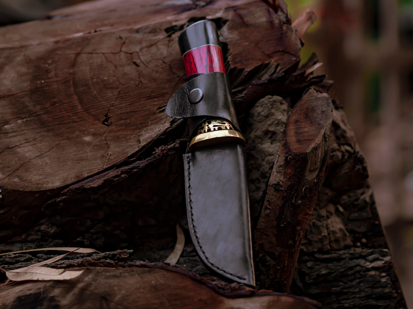 The Red Viper: Damascus Steel Fixed Blade Knife with Ebony and Red Wood Handle - Wildland Blades