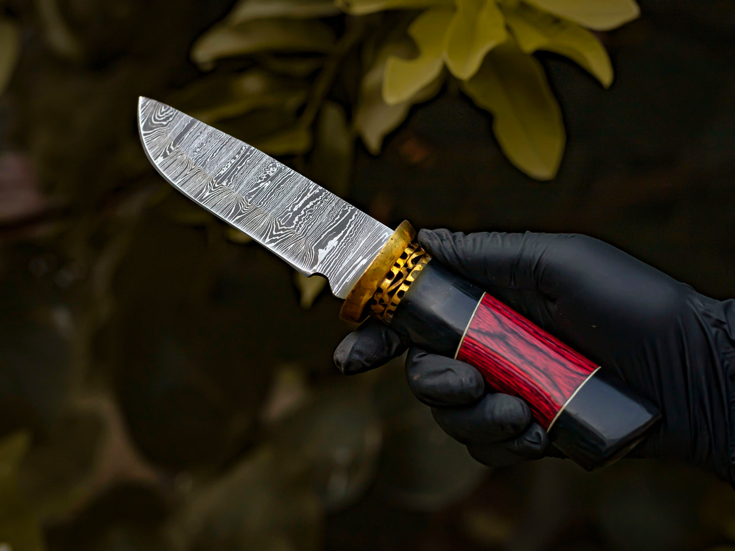 The Red Viper: Damascus Steel Fixed Blade Knife with Ebony and Red Wood Handle - Wildland Blades
