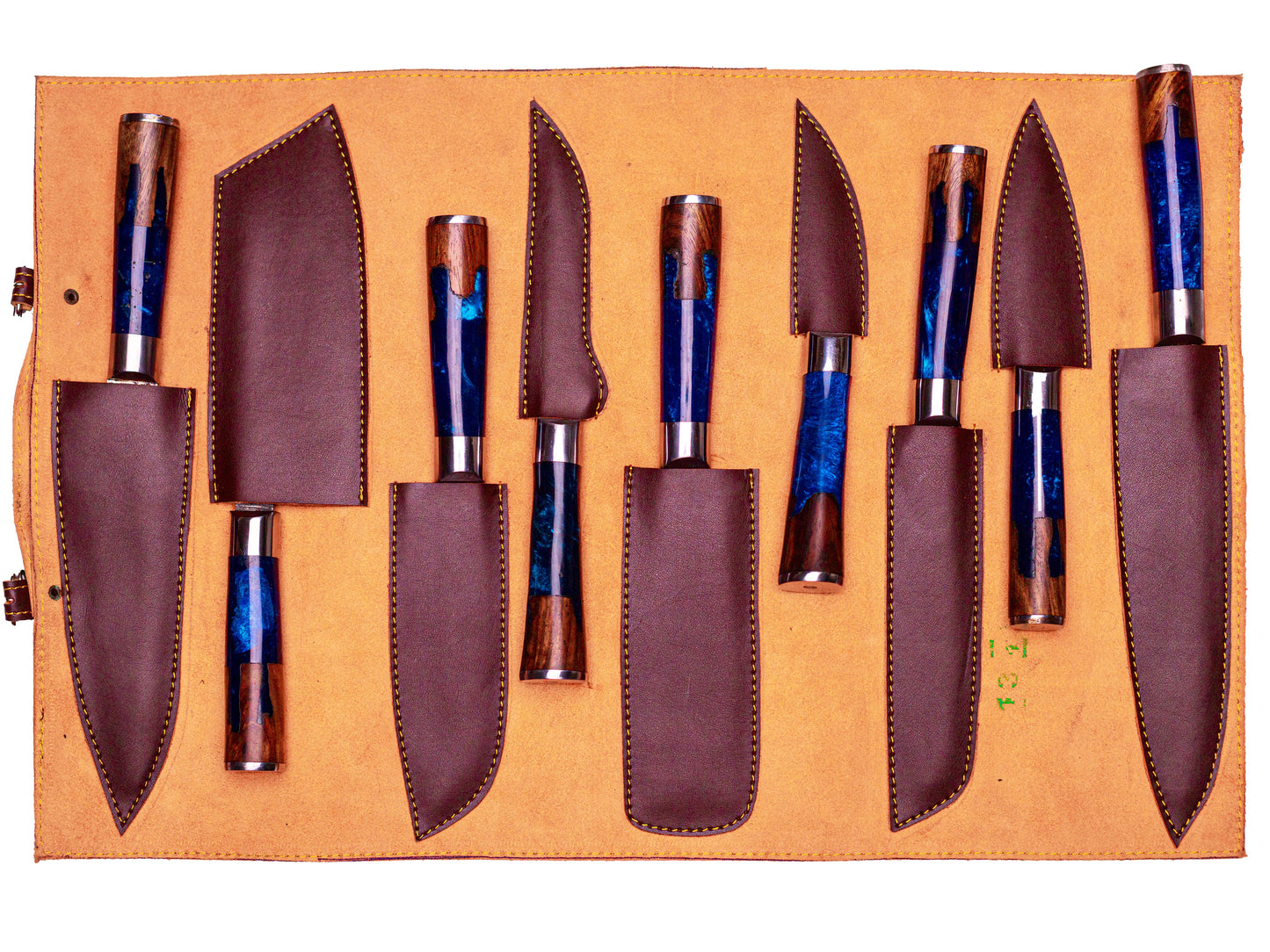 Exquisite 9-Piece Damascus Steel Kitchen Chef Set with Leather Roll - Wildland Blades