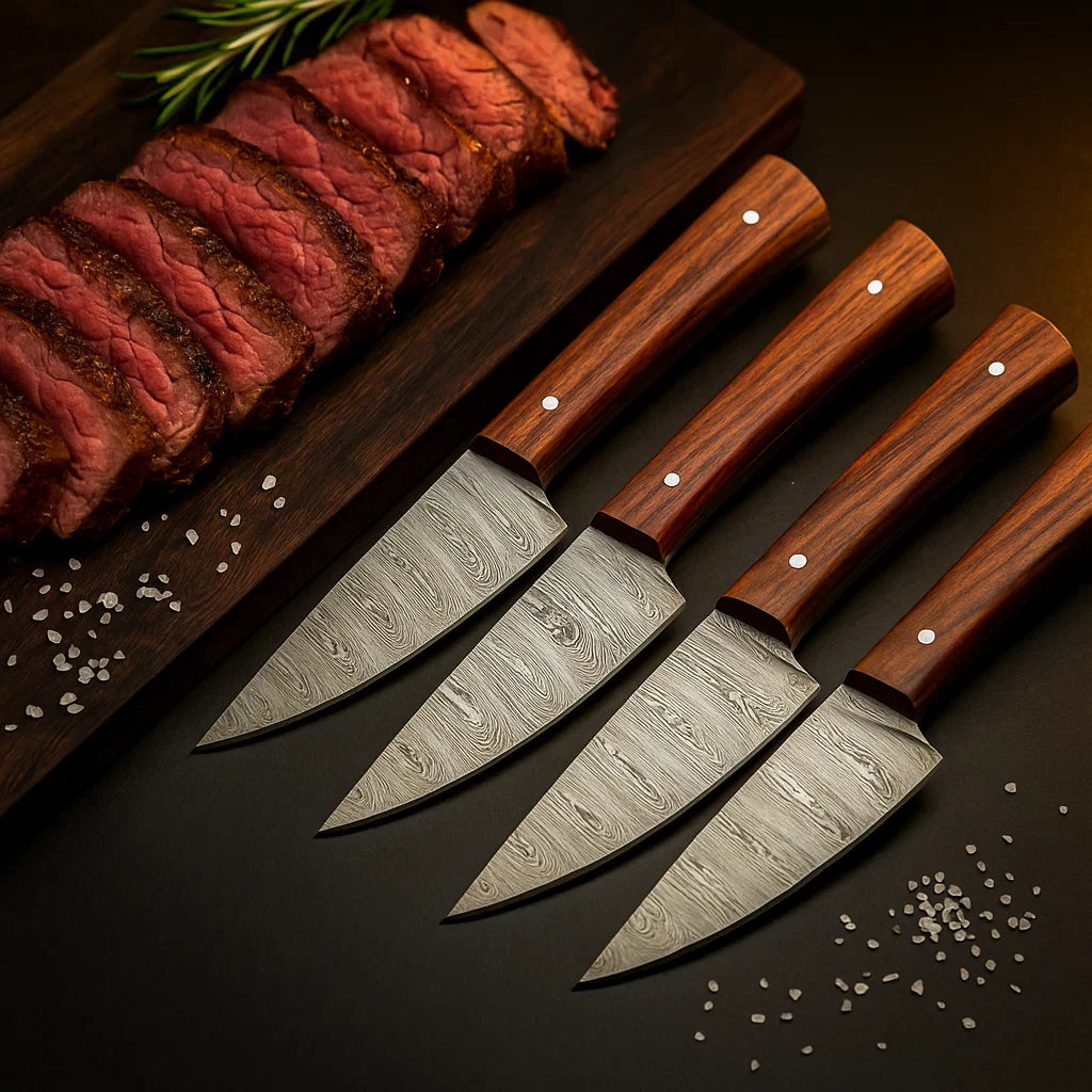 Exquisite Damascus Steel Steak Knife Set for Fine Dining