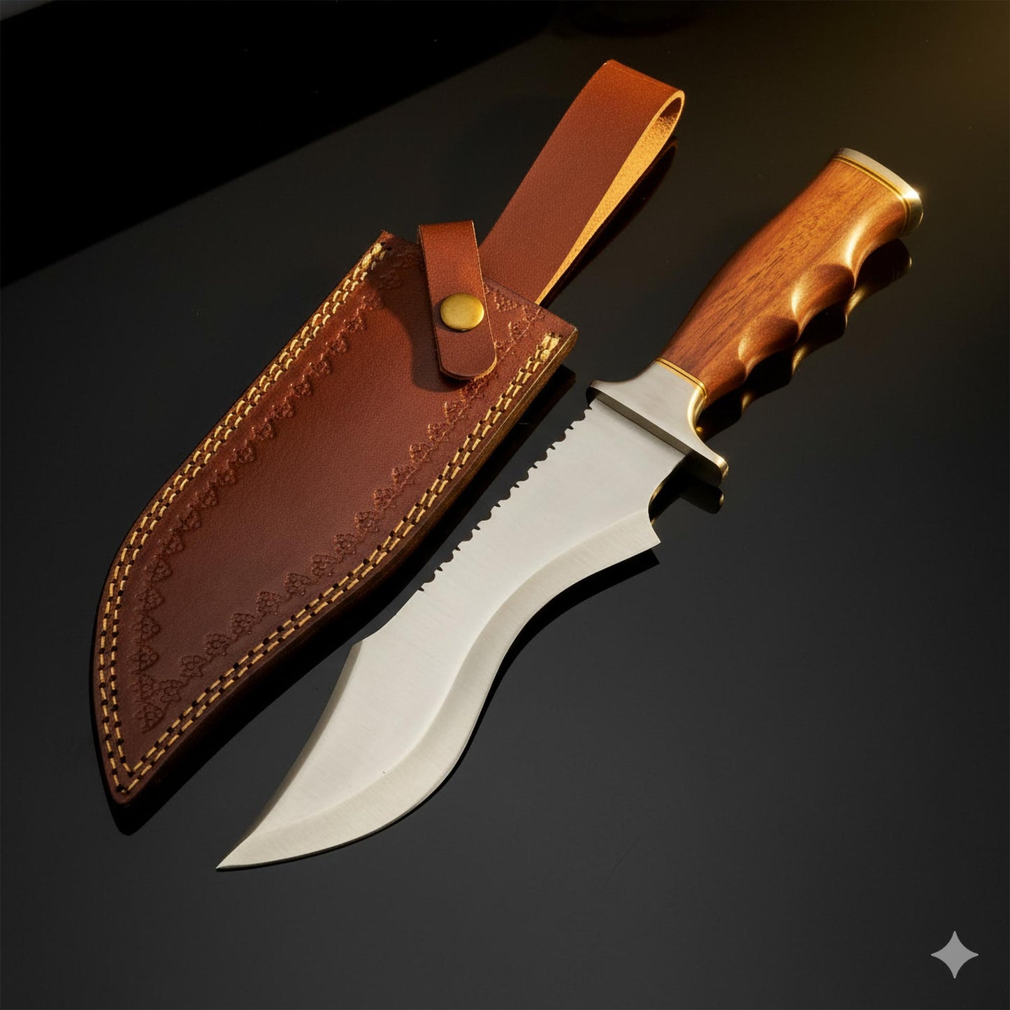 The Wolf’s Claw | D2 Steel Bowie with Sculpted Wood Handle