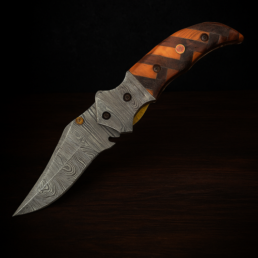 Wildland Blades Monarch Damascus Steel Folding Pocket Knife - Wildland Blades