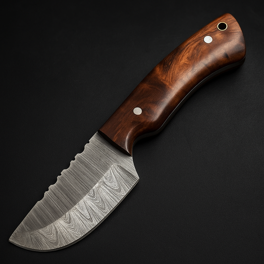 Exquisite Handmade Damascus Steel Fixed Blade Skinner Knife with Elegant Rosewood Handle - Wildland Blades