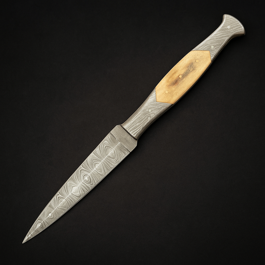 8.5" Fixed Blade Damascus Steel Dagger with Stag Antler Handle - Wildland Blades