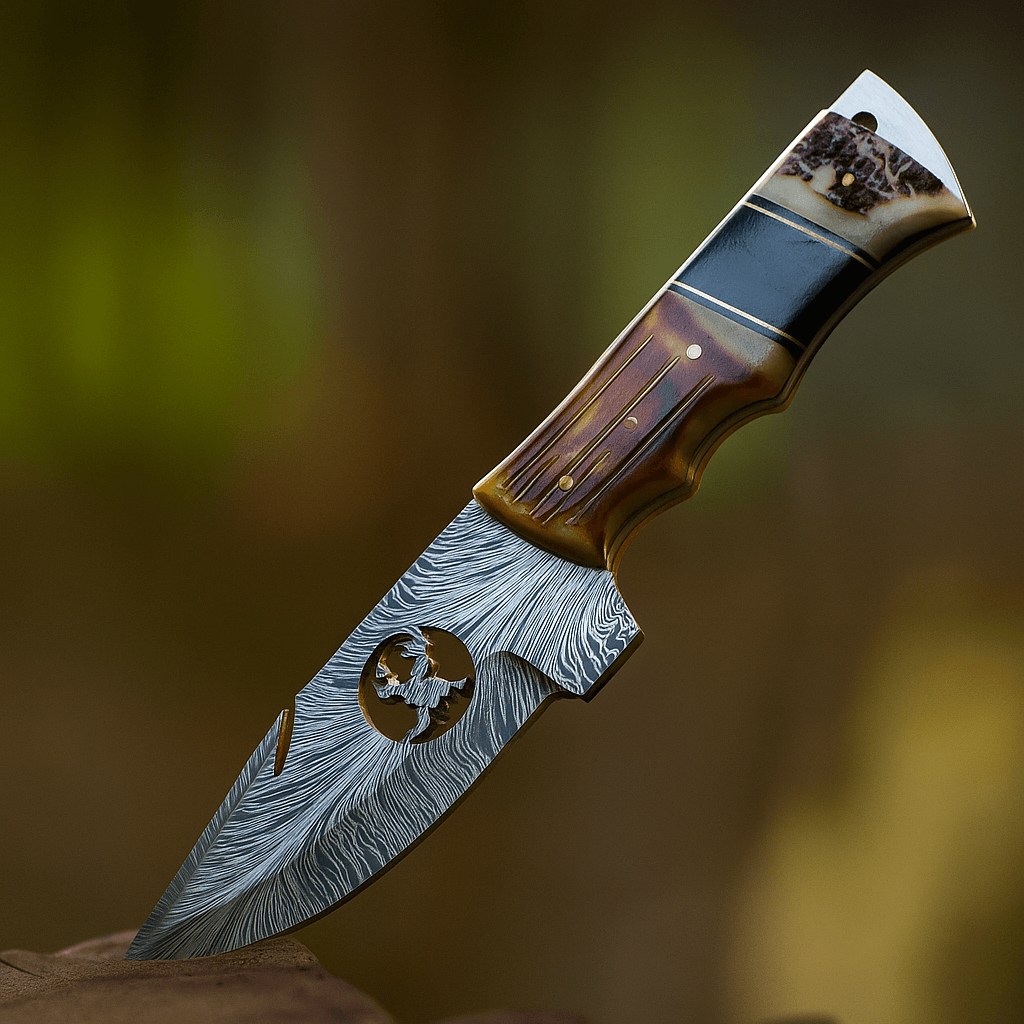 11″ Collector’s Skinner – Damascus Bone & Wood Handle Knife