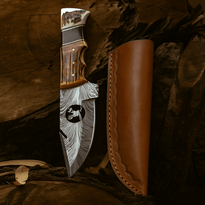 11″ Collector’s Skinner – Damascus Bone & Wood Handle Knife