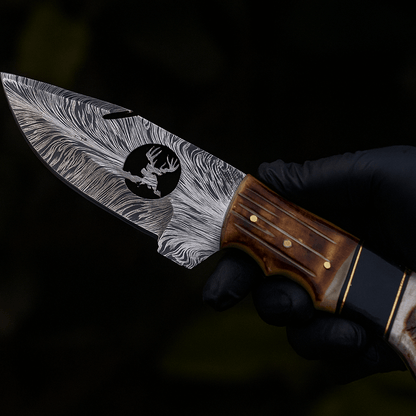 11″ Collector’s Skinner – Damascus Bone & Wood Handle Knife