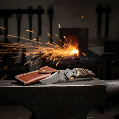 Aurora Damascus Steel Folding Pocket Knife – Elegant & Durable