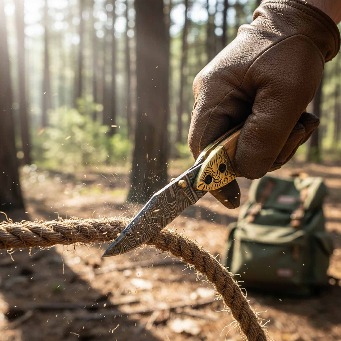 Artisan Damascus Folding Pocket Knife with Mosaic Handle