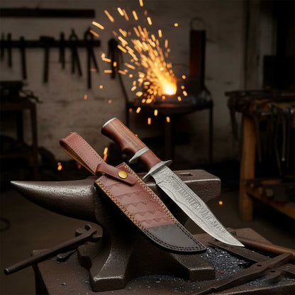  The Highlander – Damascus Bowie Knife with Rosewood Handle