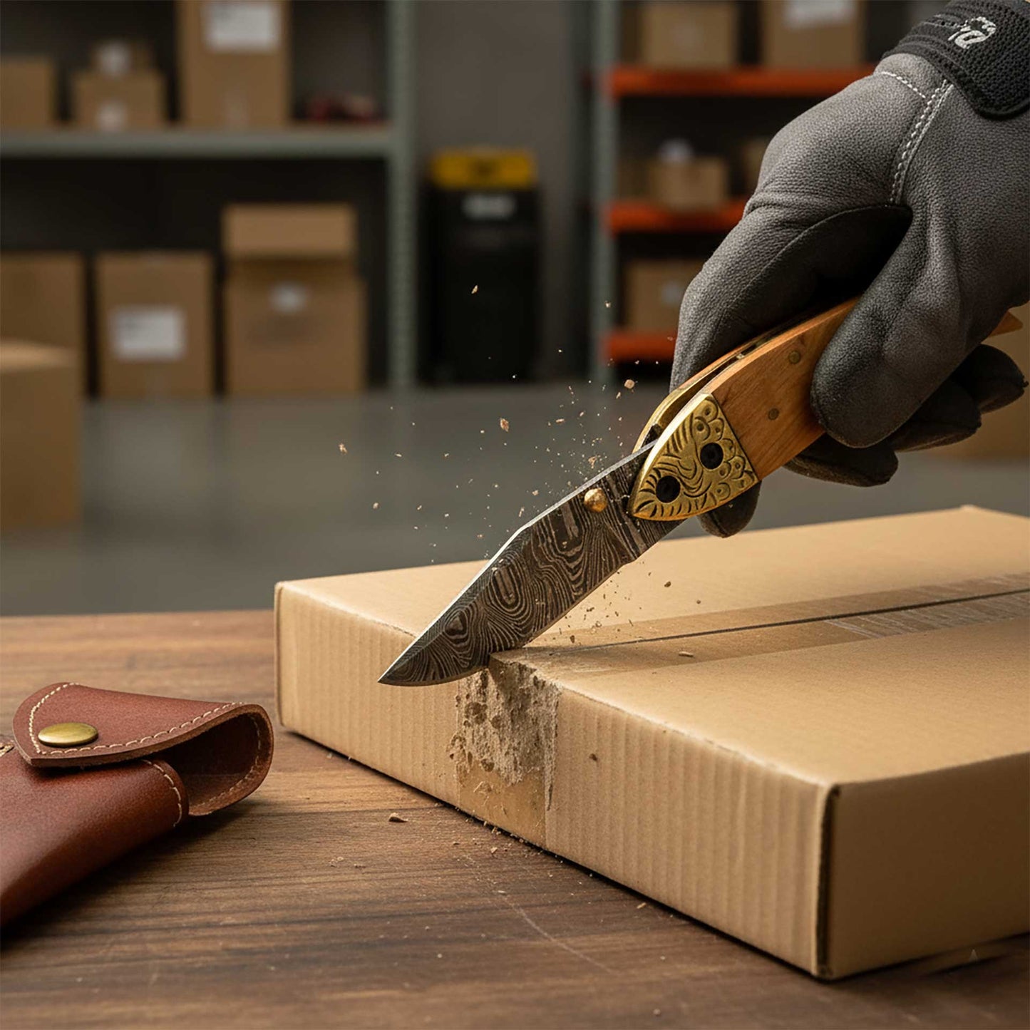 Artisan Damascus Folding Pocket Knife with Mosaic Handle