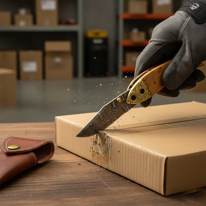 Artisan Damascus Folding Pocket Knife with Mosaic Handle