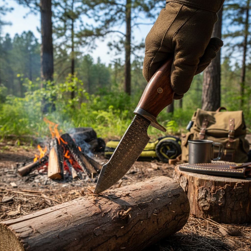 Damascus Hunting & Camping Knife with Elegant Rosewood Handle - Wildland Blades