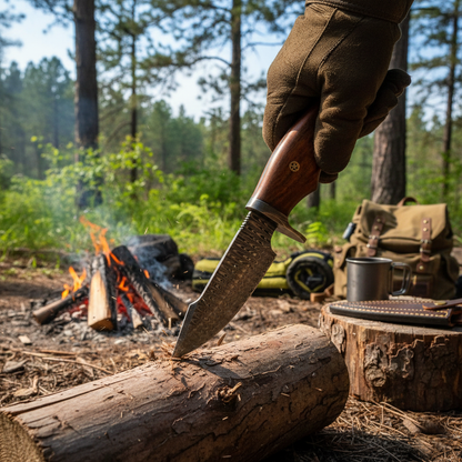 Damascus Hunting & Camping Knife with Elegant Rosewood Handle - Wildland Blades