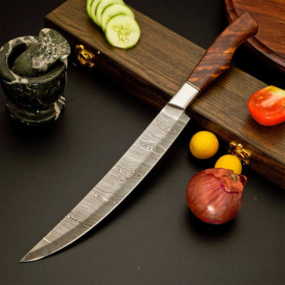The Desert Serpent – Damascus Knife with Wood Handle