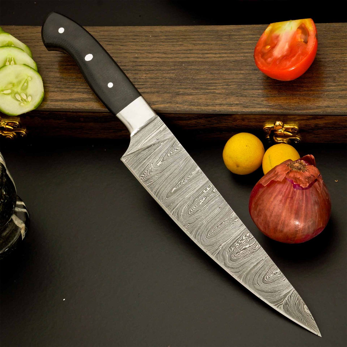 The Dark River | Damascus Chef Knife with Micarta Handle