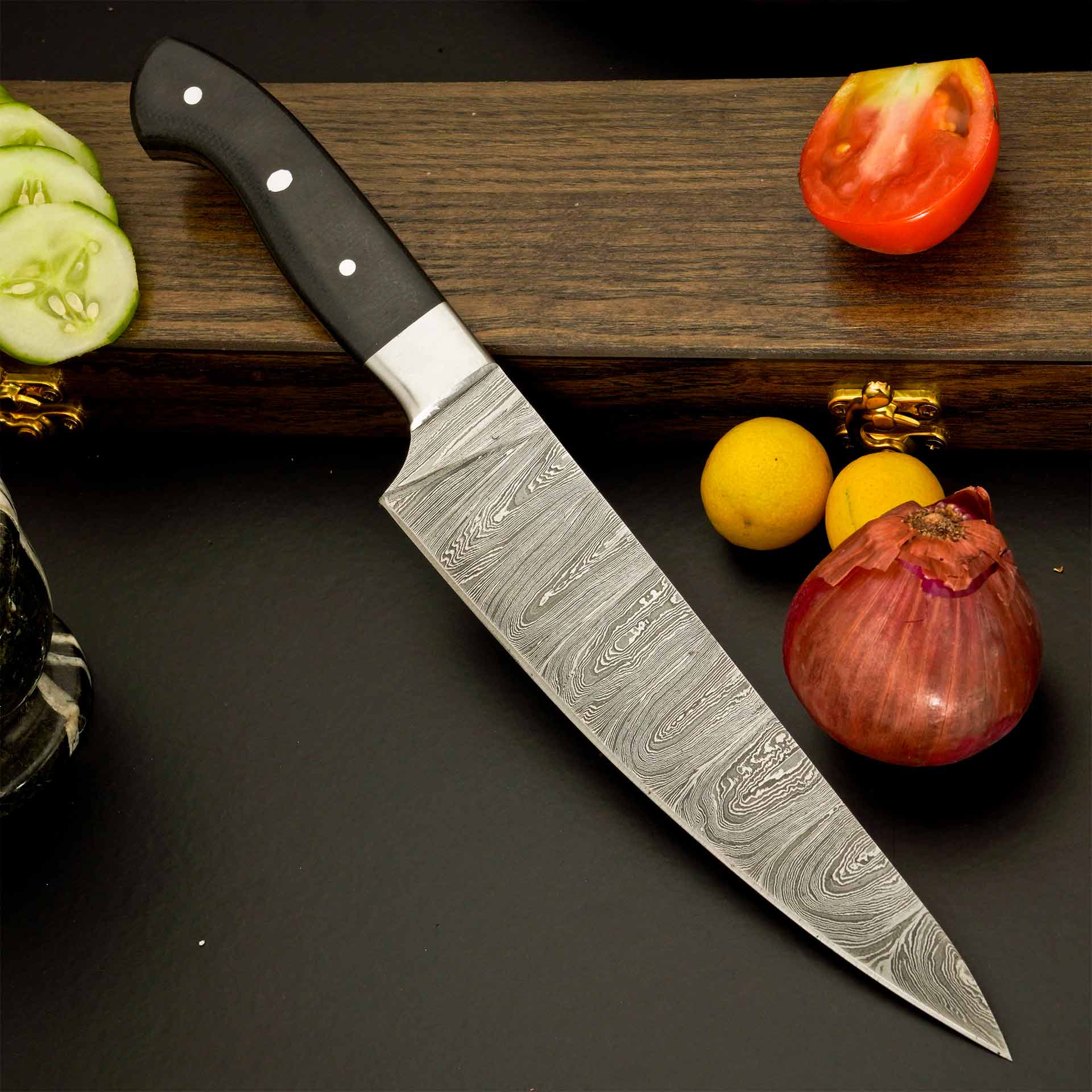 The Dark River | Damascus Chef Knife with Micarta Handle