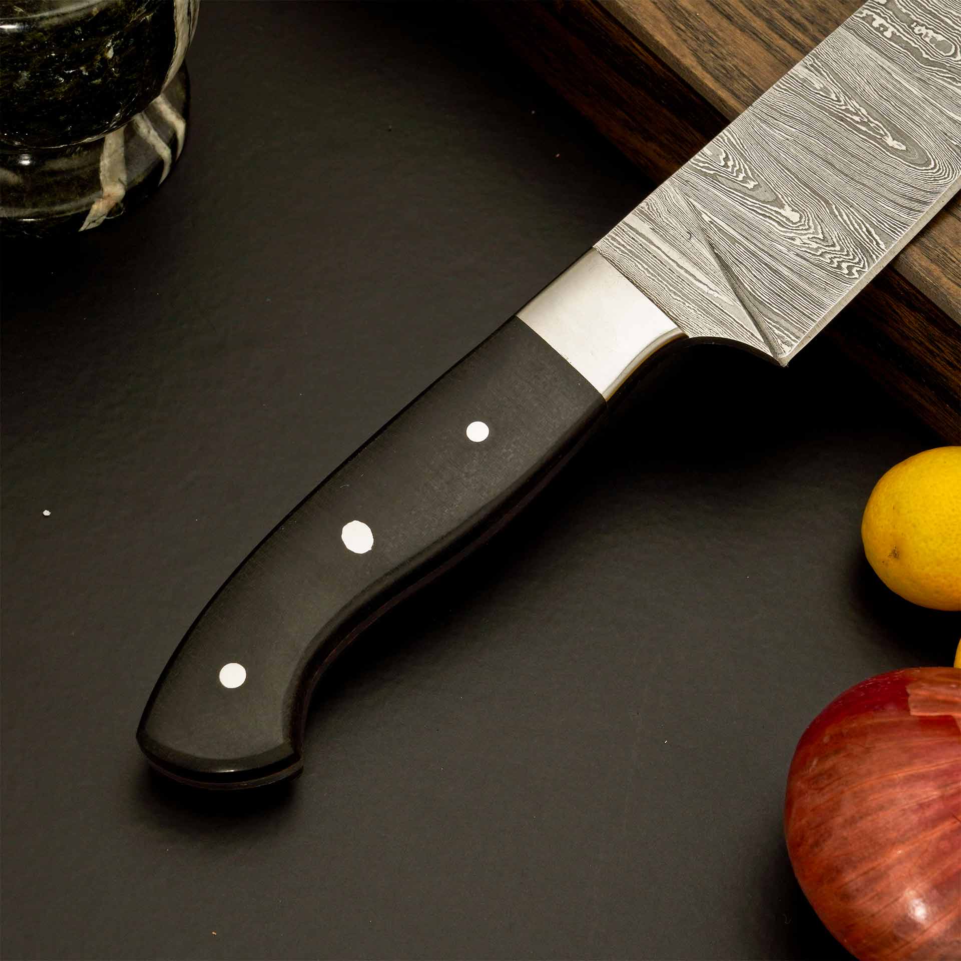 The Dark River | Damascus Chef Knife with Micarta Handle