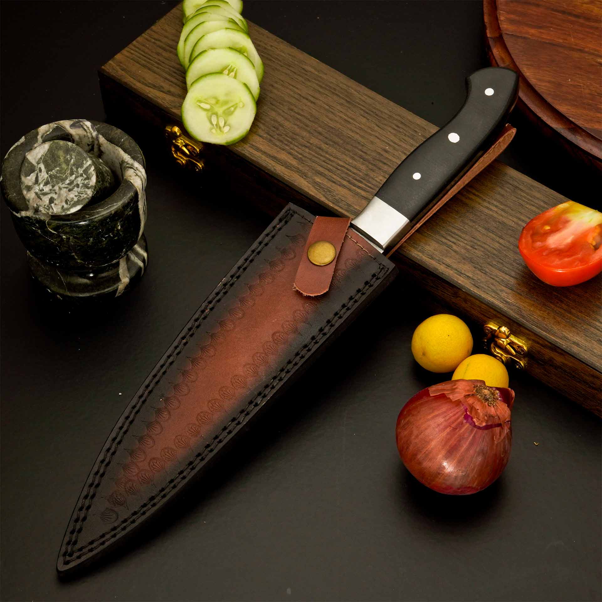 The Dark River | Damascus Chef Knife with Micarta Handle