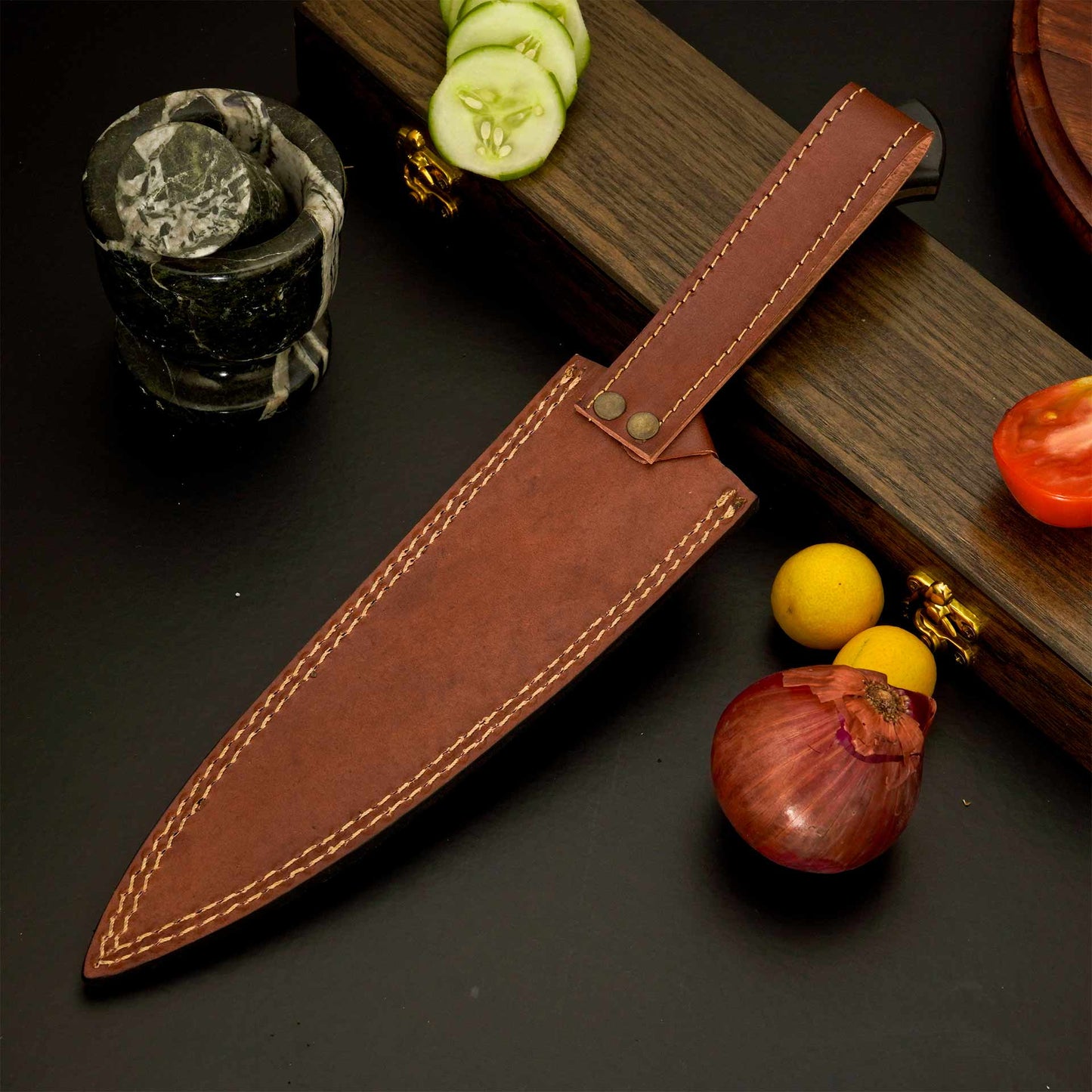 The Dark River | Damascus Chef Knife with Micarta Handle