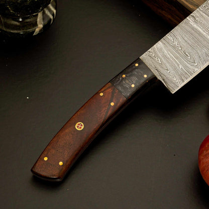  12″ Elegant Damascus Chef Knife with Dark Wood Handle
