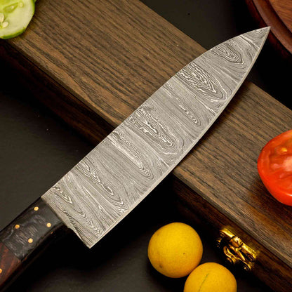  12″ Elegant Damascus Chef Knife with Dark Wood Handle