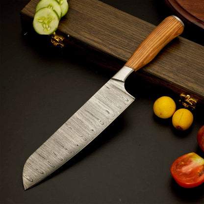 5-Piece Damascus Steel Kitchen Knife Set with Leather Roll 
