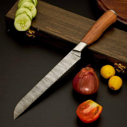 5-Piece Damascus Steel Kitchen Knife Set with Leather Roll 
