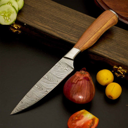 5-Piece Damascus Steel Kitchen Knife Set with Leather Roll 