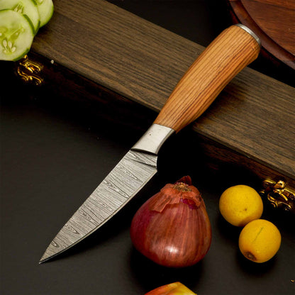 5-Piece Damascus Steel Kitchen Knife Set with Leather Roll 