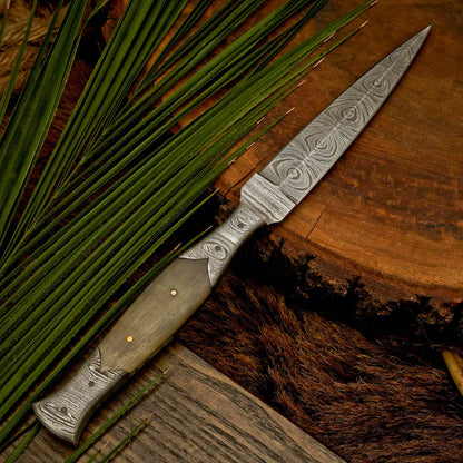 8.5″ Fixed Blade Damascus Dagger with Stag Antler Handle
