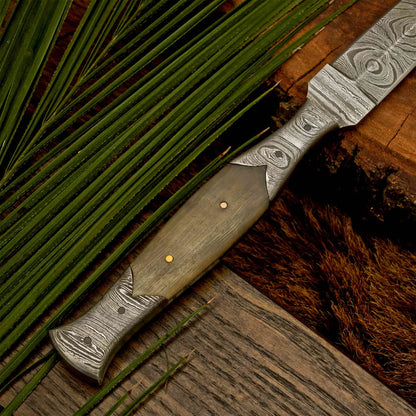 8.5″ Fixed Blade Damascus Dagger with Stag Antler Handle