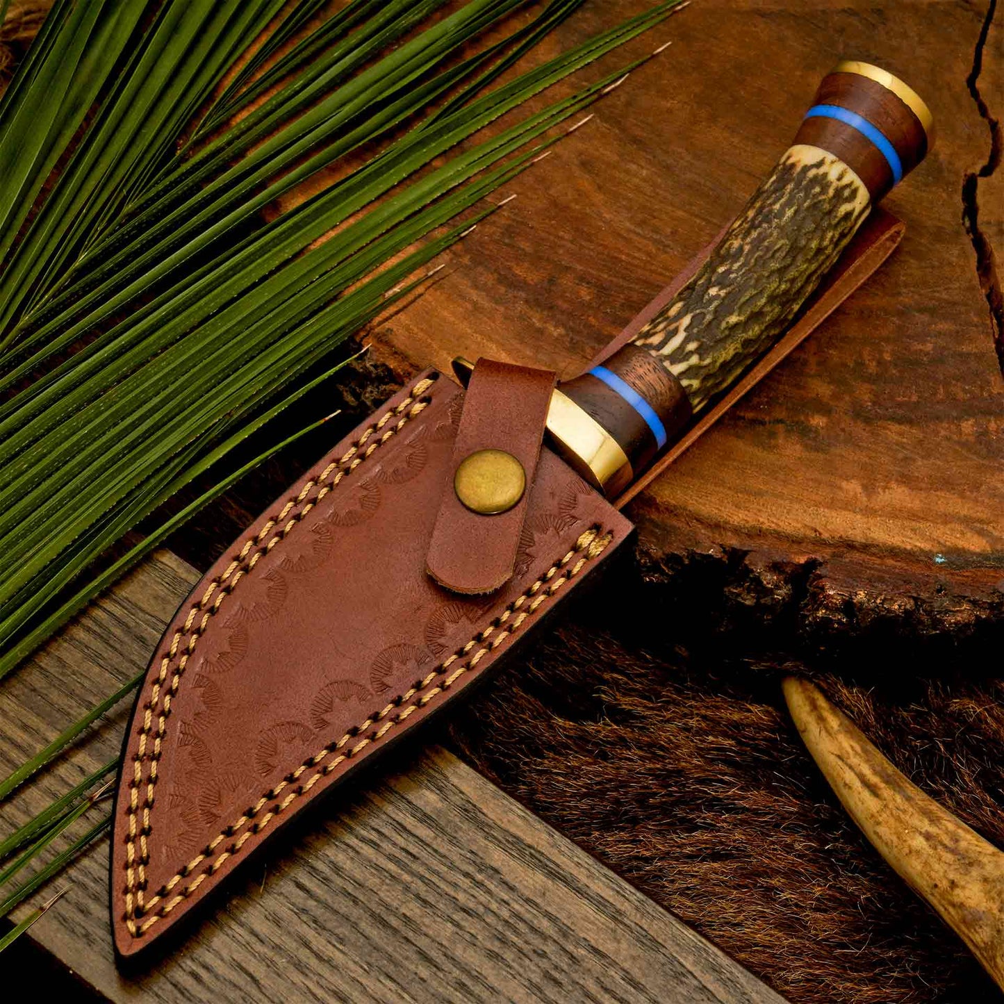 The Antler’s Edge – Stag Handle Knife with Brass Guard