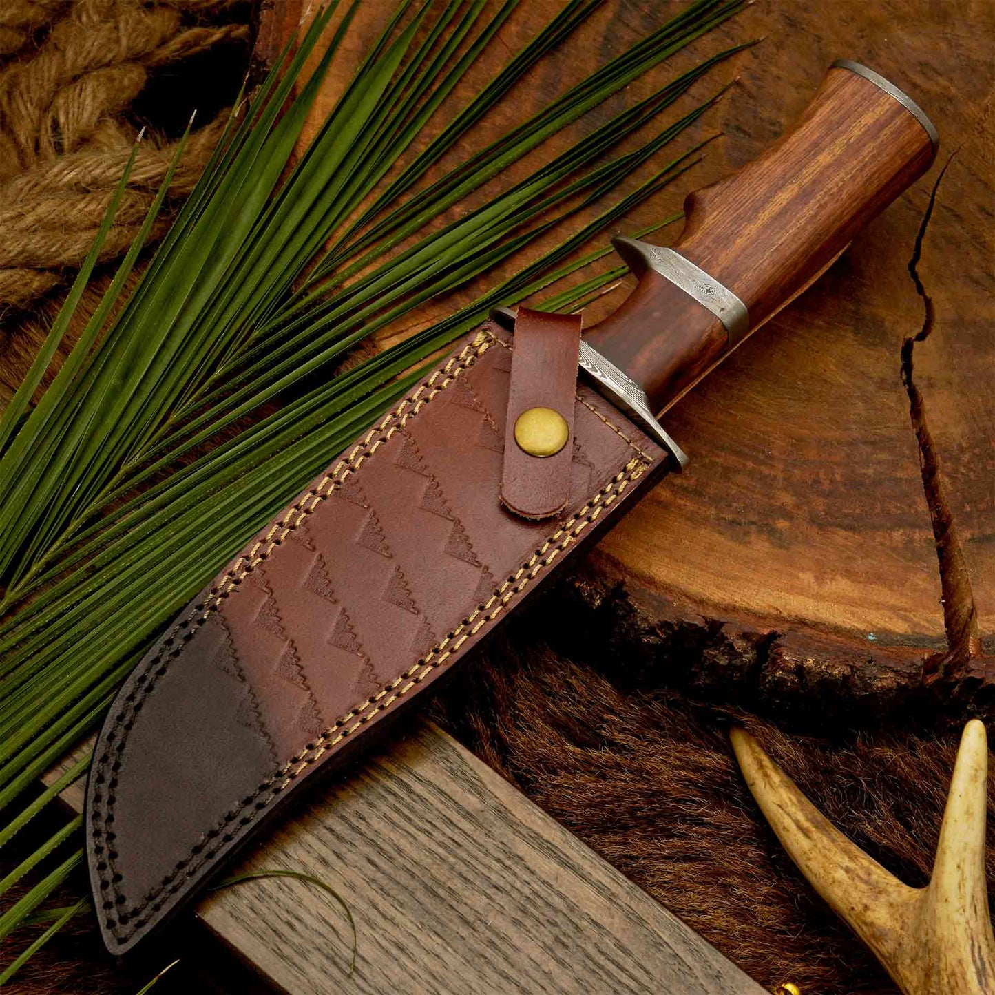  The Highlander – Damascus Bowie Knife with Rosewood Handle