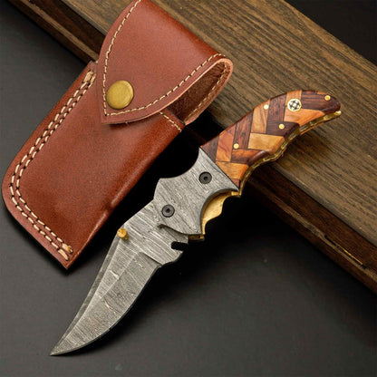 Monarch Damascus Steel Folding Pocket Knife