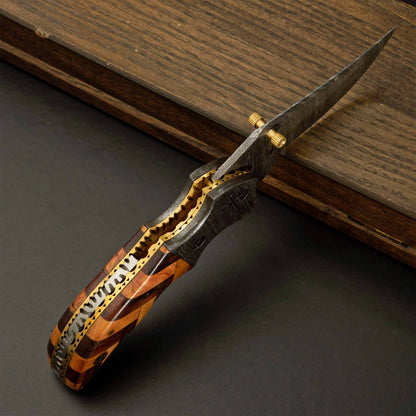  Monarch Damascus Steel Folding Pocket Knife