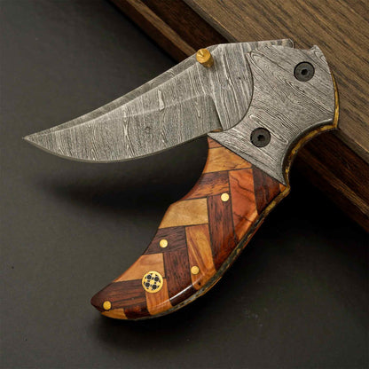  Monarch Damascus Steel Folding Pocket Knife