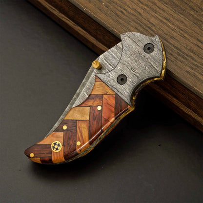  Monarch Damascus Steel Folding Pocket Knife