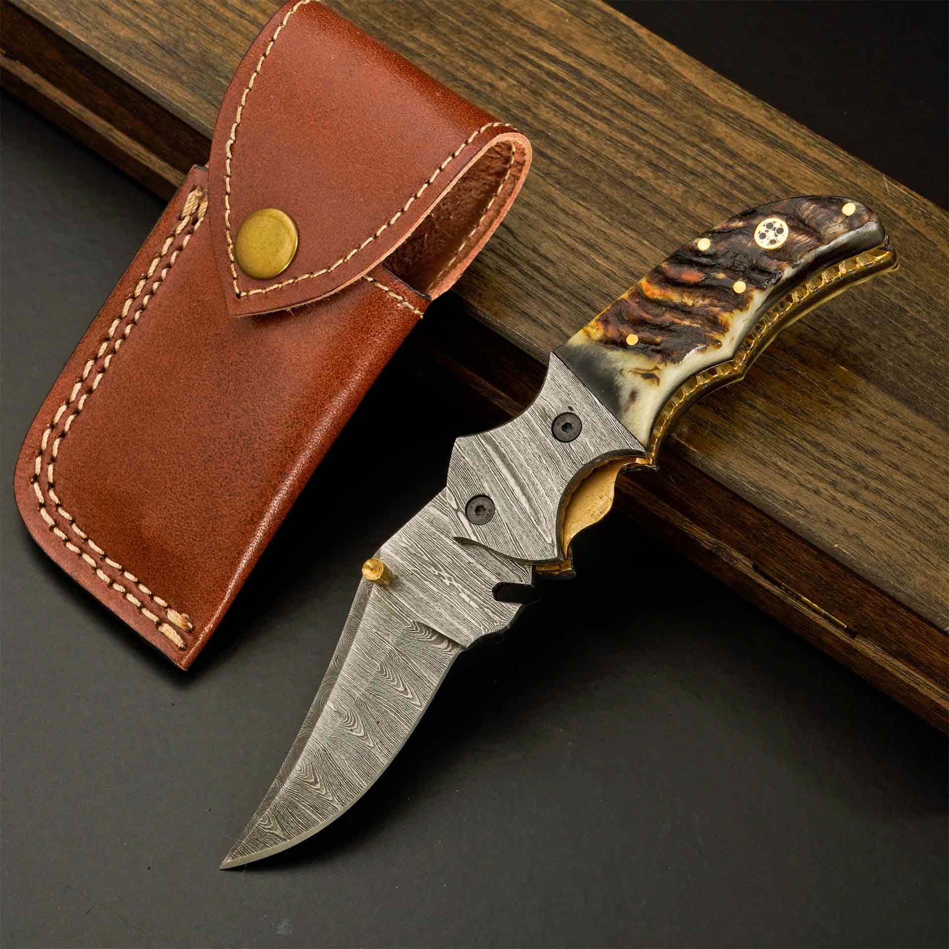 Aurora Damascus Steel Folding Pocket Knife
