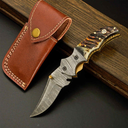 Aurora Damascus Steel Folding Pocket Knife