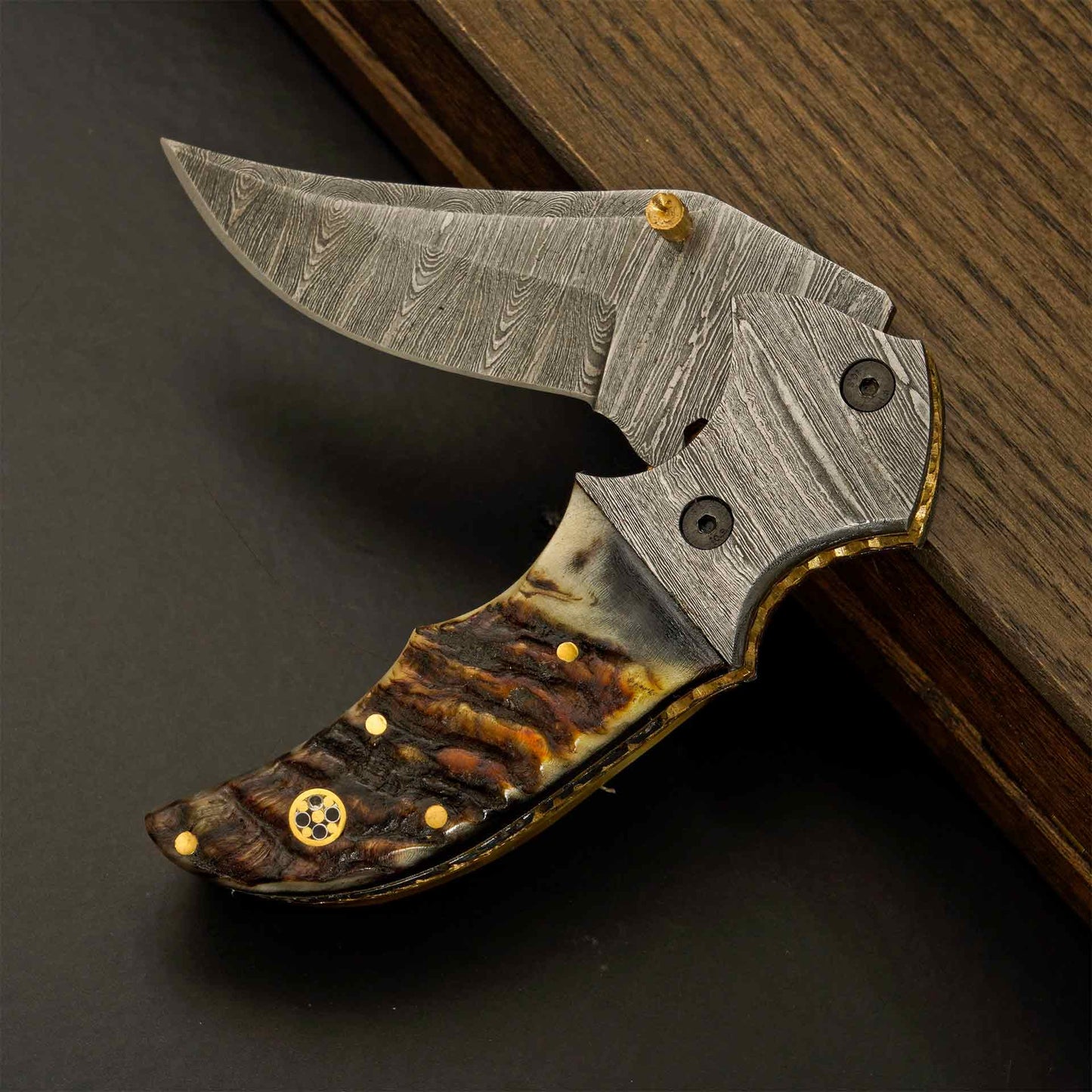 Aurora Damascus Steel Folding Pocket Knife