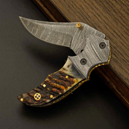 Aurora Damascus Steel Folding Pocket Knife