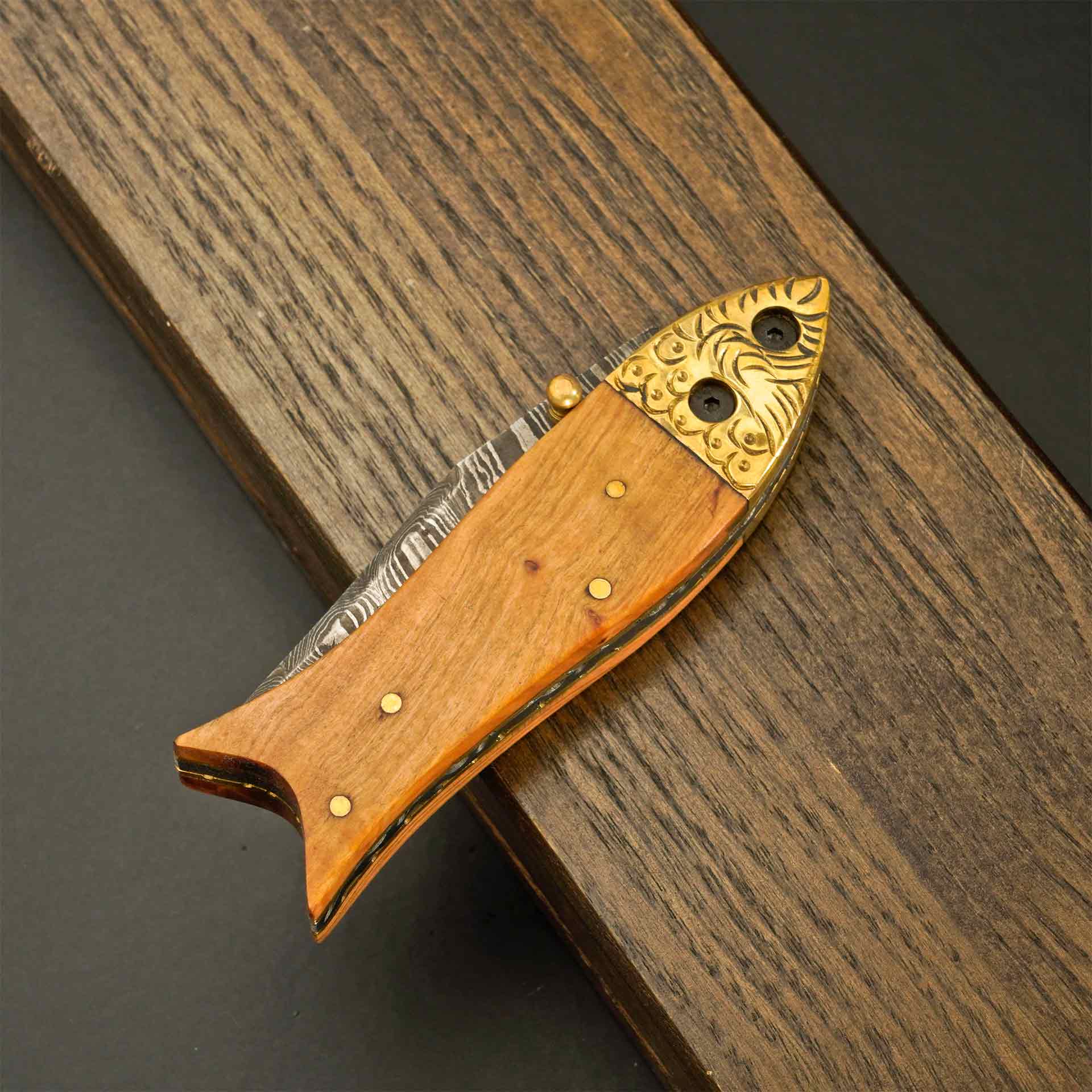 Artisan Damascus Folding Pocket Knife with Mosaic Handle