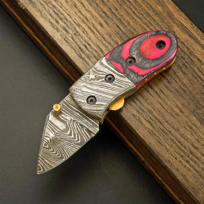 4.4"Damascus Steel Folding Pocket Knife with Rosewood Handle